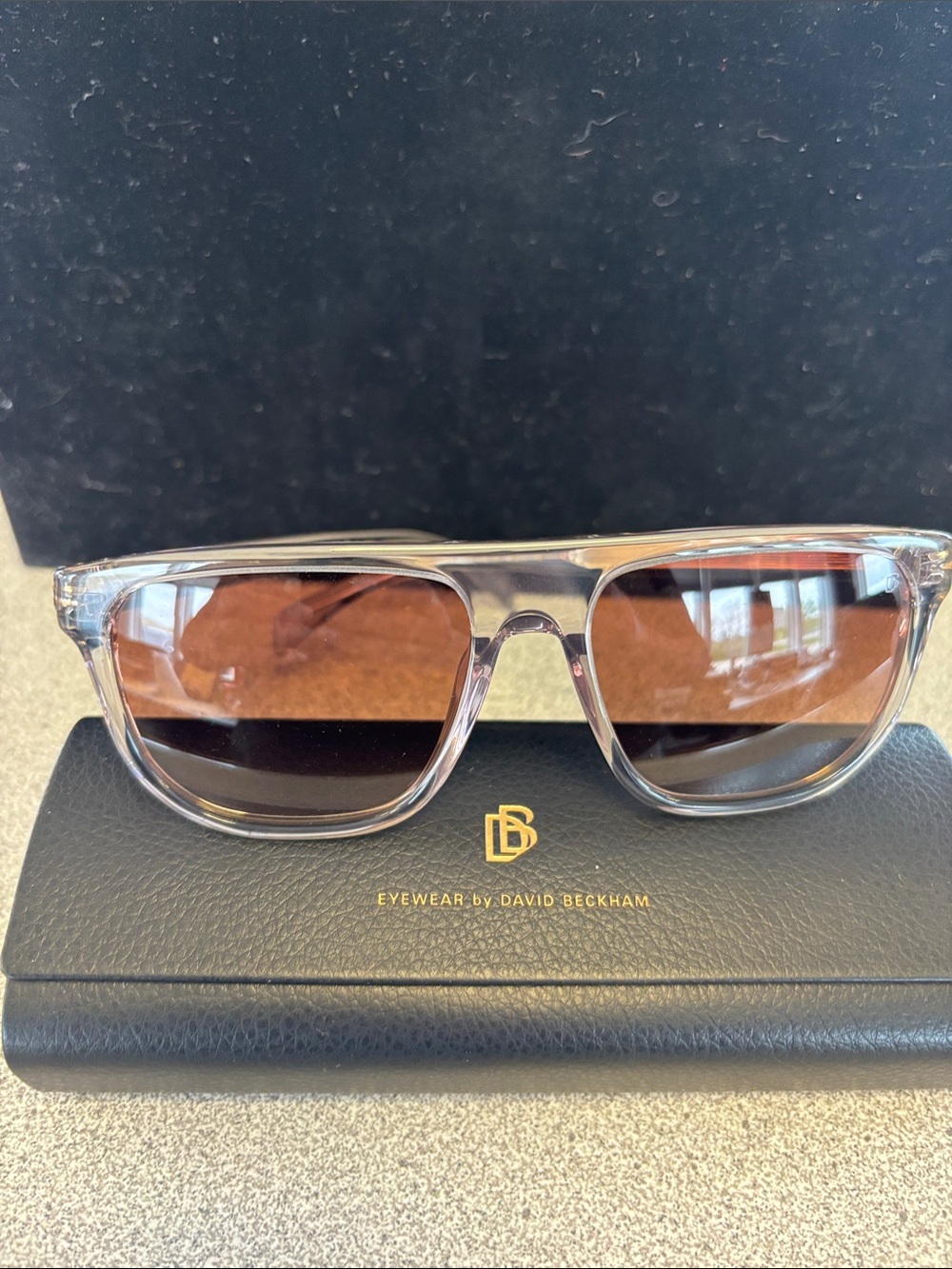 David Beckham Clear Frame Sunglasses with Brown Gradient Lenses